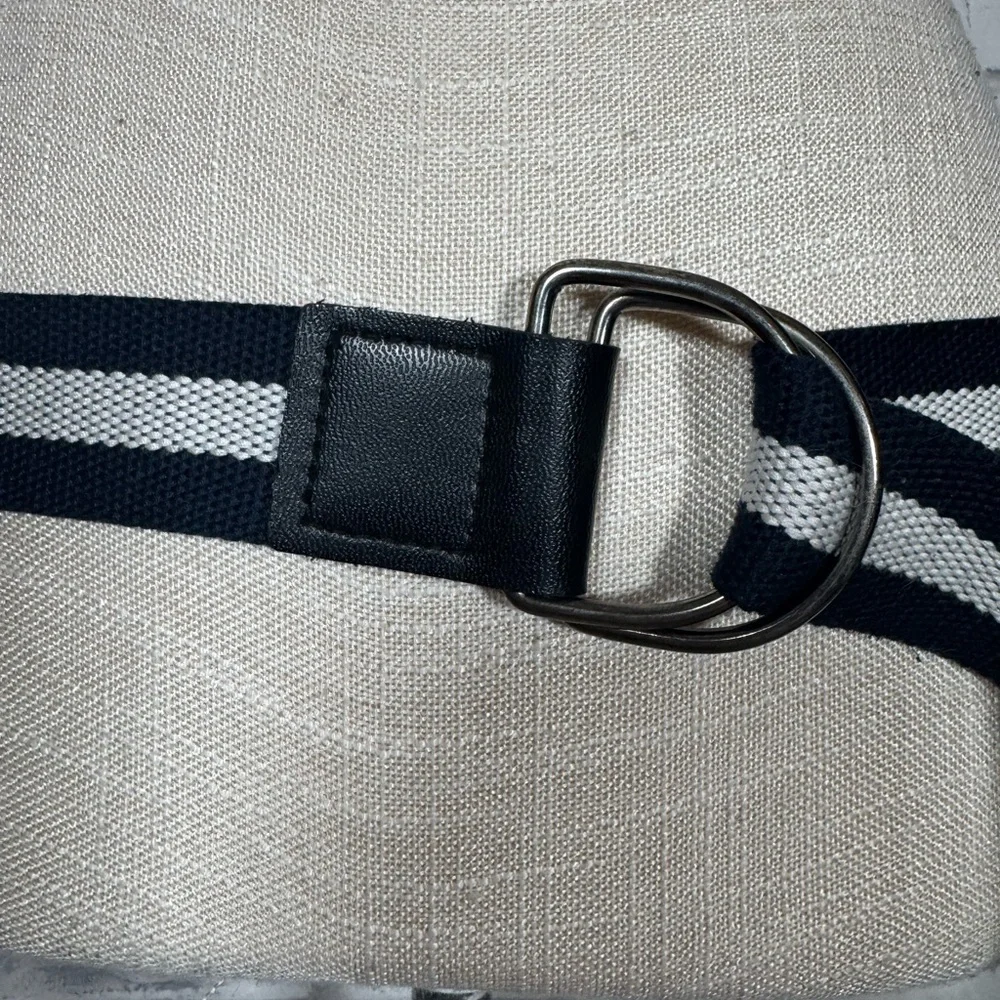 Black and White Woven Stripe Canvas Belt
